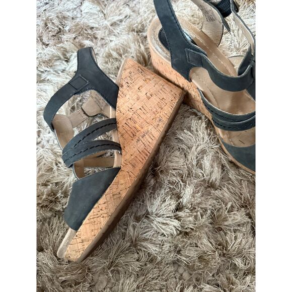 Sperry Black Leather Cork Heel Wedge Sandal - Picture 2 of 4